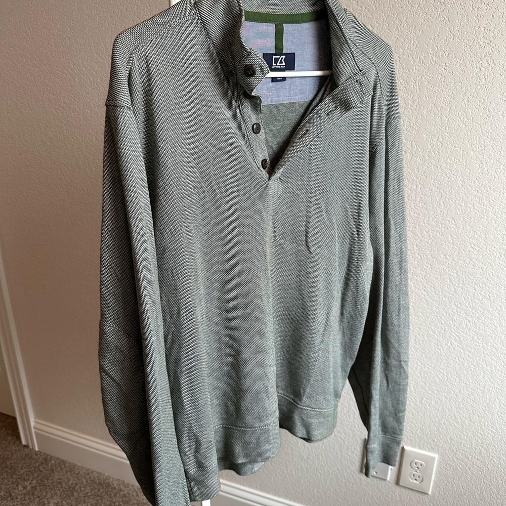 Cutter & Buck Green Zip Up Sweater with Structured Collar